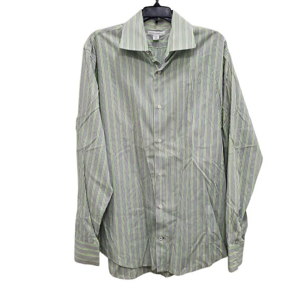 Banana Republic Men's White Lime Multicolor Stripe Long Sleeve Button Up Shirt L